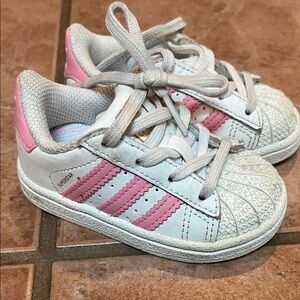 Adidas Kids White and Pink Striped Sneakers